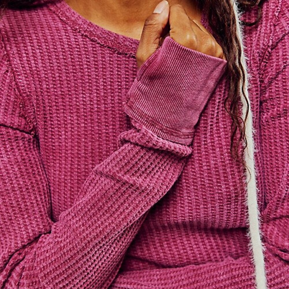 We The Free Roll With It Thermal | Long Sleeve Waffle Tee in Rhododendron Size S